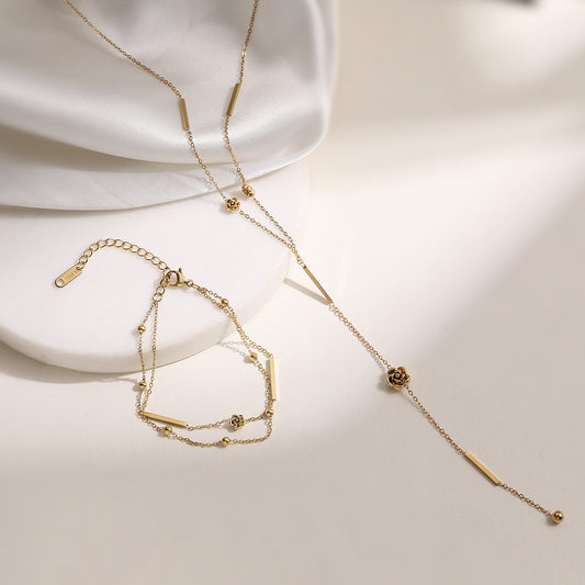 Minimalist Geometric Stainless Steel Rose Tassel Necklace for Women