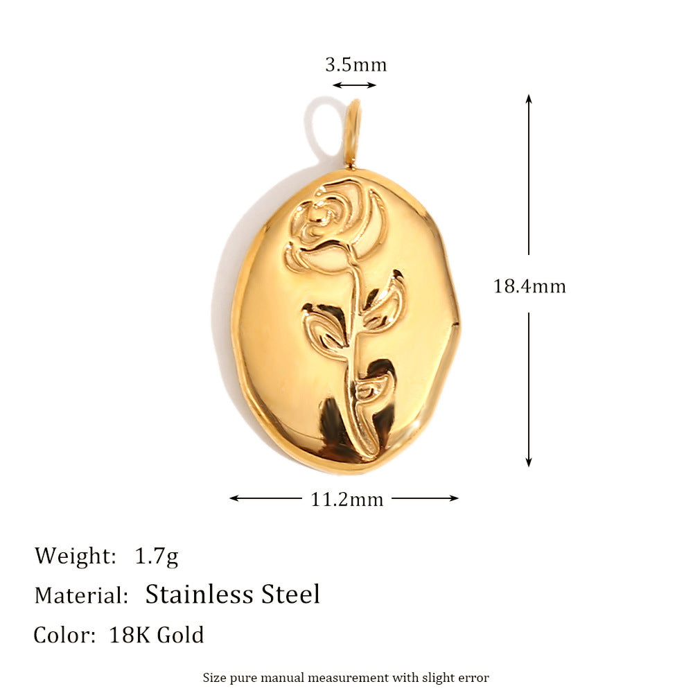 Geometric Fashion Pendant for Women Stainless Steel with 18K Gold Plating Teardrop Rose and Square Brick Design
