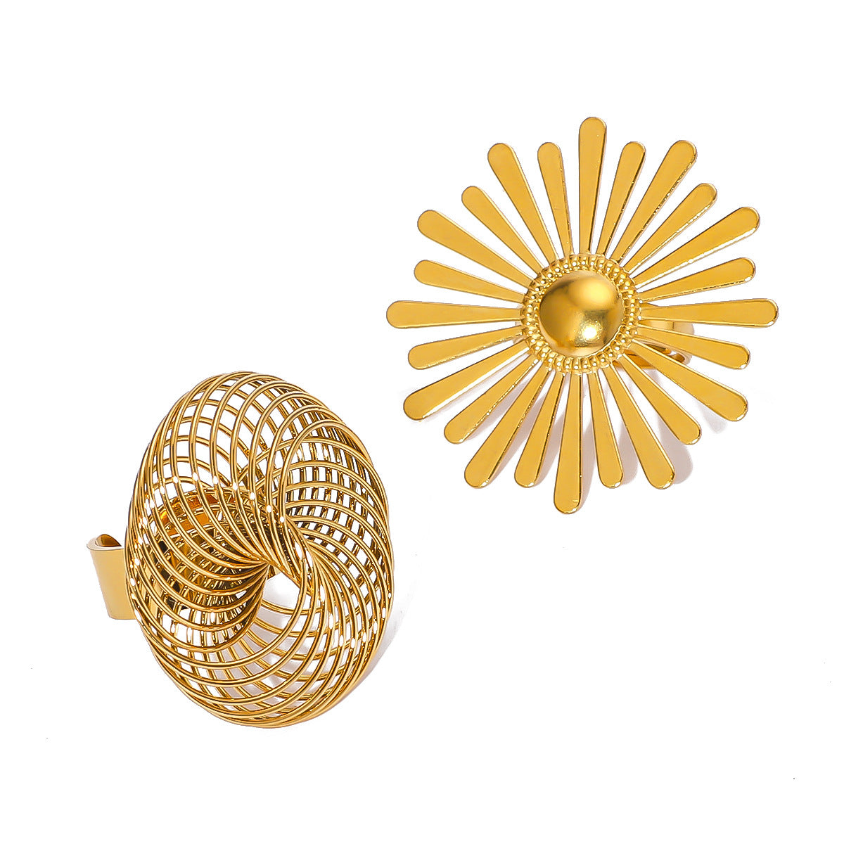 Anello per donna placcato in acciaio inossidabile geometrico vintage con design floreale e ovale
