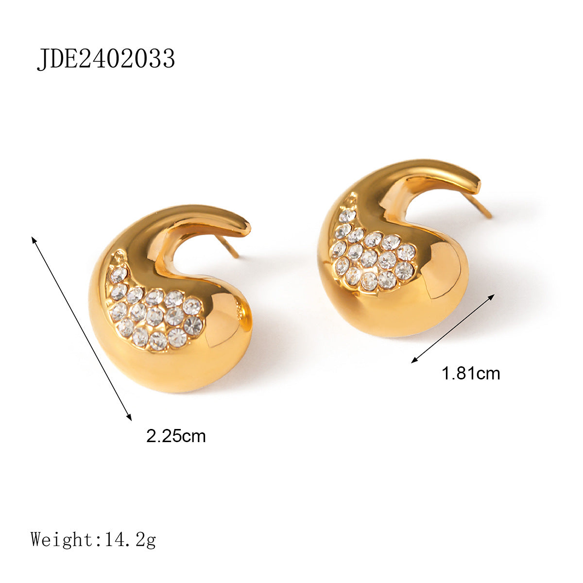 Minimalist 18K Gold Plated Stainless Steel Teardrop Geometric Rhinestone Stud Earrings for Women