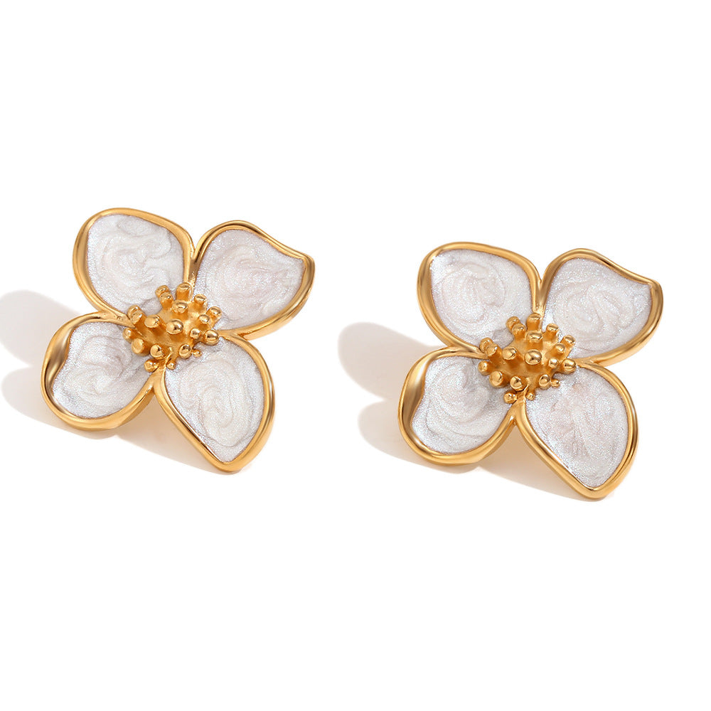 Orecchini a perno da donna minimalisti geometrici a petalo in acciaio inossidabile con placcatura in oro 18K