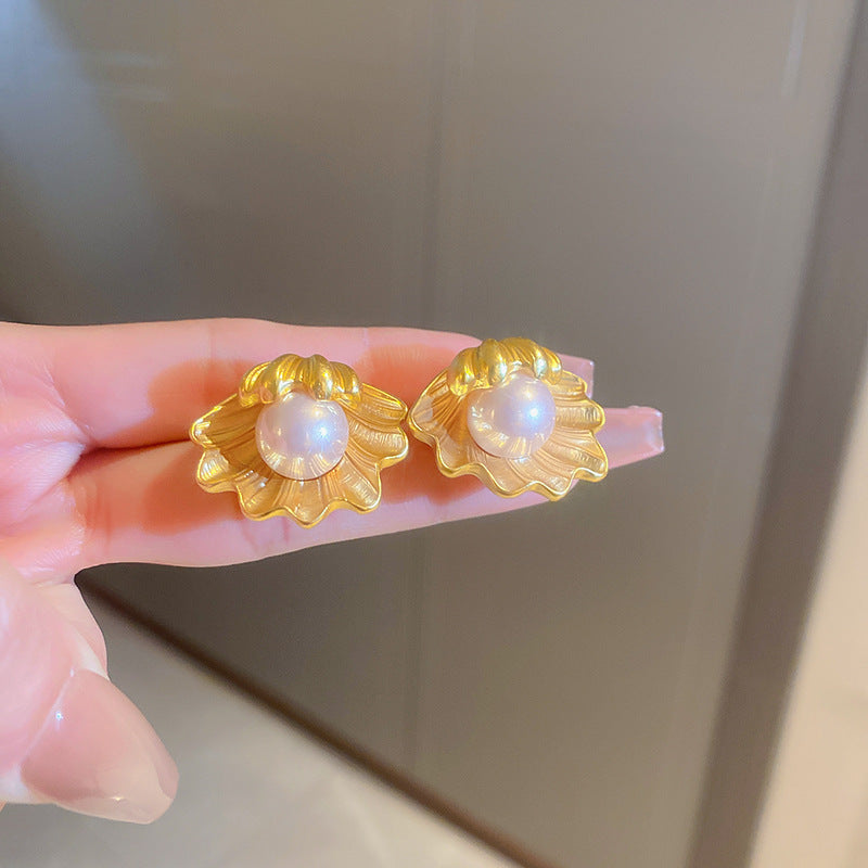 Vintage Floral and Teardrop Shaped Copper Earrings with 925 Silver Posts, Electroplated Finish, Elegant Court-Inspired Retro Ear Jewelry for Women