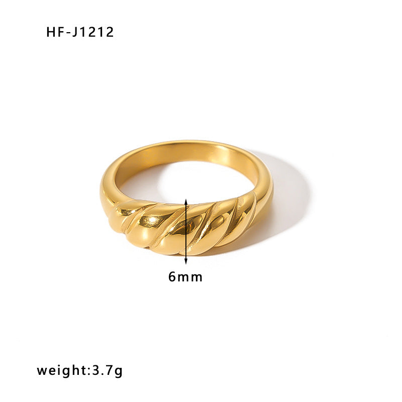 Minimalist Stainless Steel Ring with Crown Heart Bow Knot Leaf Wave Diamond Drop Star Geometric Shape 18K Vacuum Plated Gold Finish Women's Band