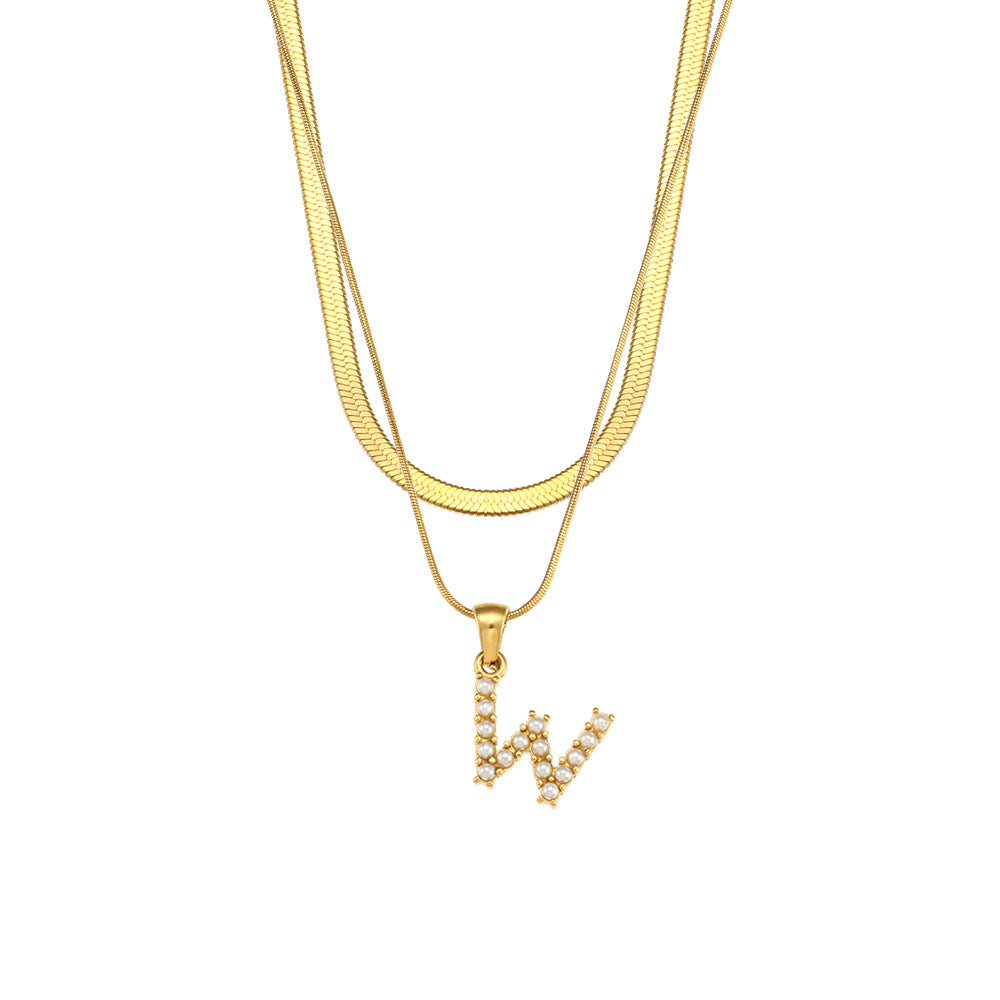 Collana con Pendente a Lettera alla Moda in Acciaio Inossidabile con Finitura Placcata e Catena Serpentina da Donna