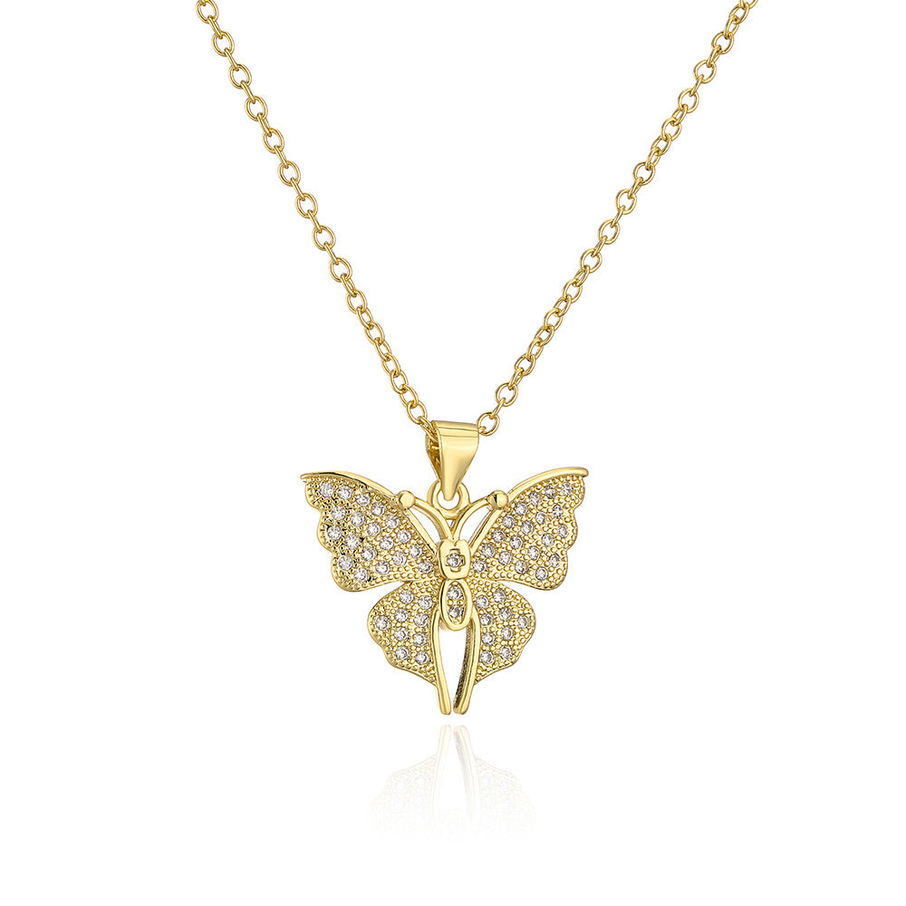 Minimalist Butterfly and Dragonfly Pendant Necklace for Women in Copper with 18K Gold Plating and Micro-Pave Zirconia
