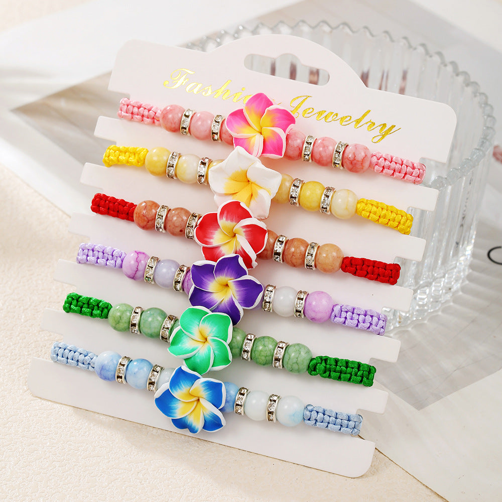 Sweet Cartoon Polka Dot Ceramic Fish Braided Bracelet Adjustable Multi-Color