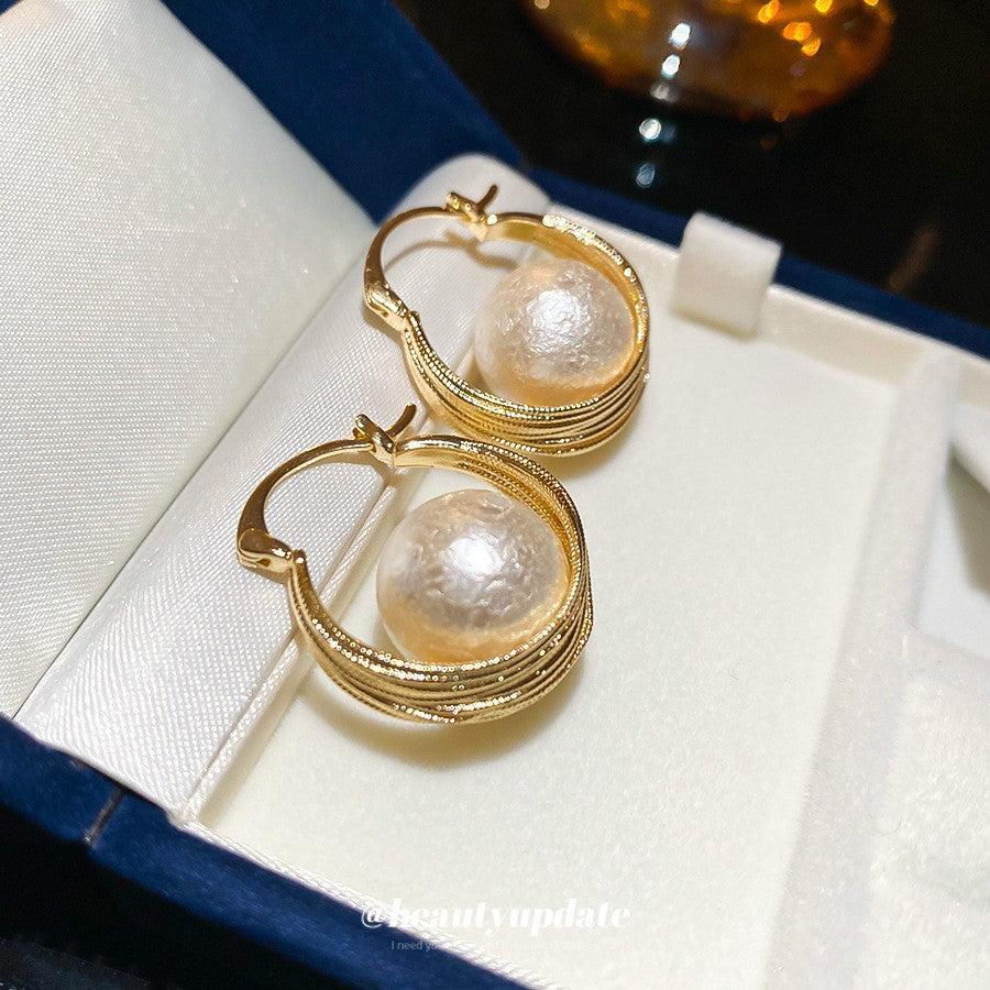 Orecchini a perno con perle stile vintage francese elegante con perni in acciaio placcato per donna, uso quotidiano, design rotondo geometrico minimalista, look di lusso