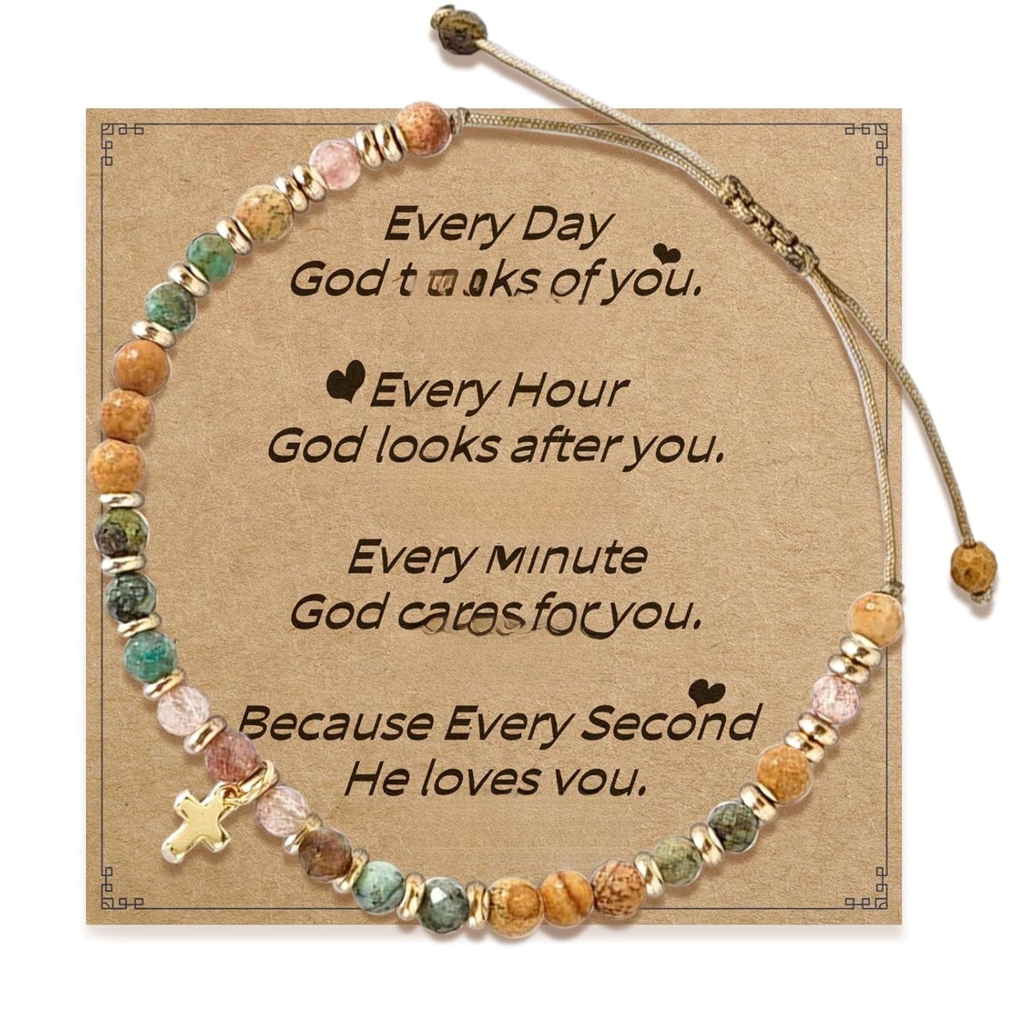 Minimalist Natural Stone Beaded Cross Bracelet for Women