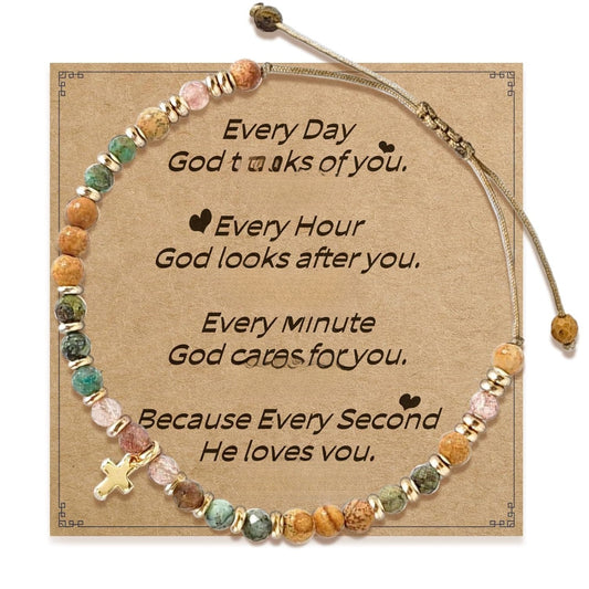 Minimalist Natural Stone Beaded Cross Bracelet for Women