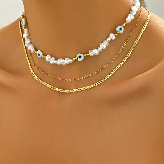 Conjunto de collar con colgante de aleación con forma de corazón minimalista e incrustaciones de perlas para mujer, cadena larga para clavícula, accesorio de moda