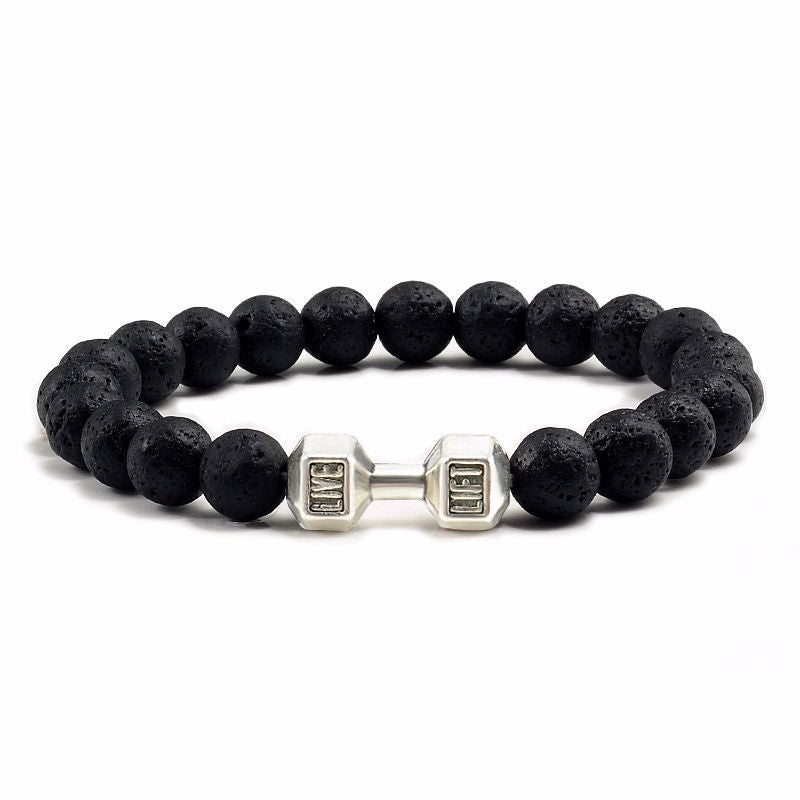 Fashion Matte Plated Alloy Beaded Bracelet Unisex Elastic Yoga Energy Bangle