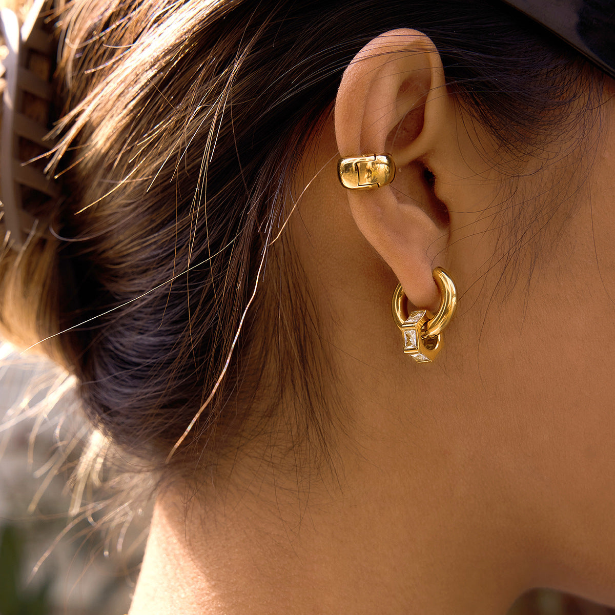 Orecchini a Cerchio Minimalisti Geometrici in Acciaio Inossidabile con Strass, Placcati per Donna