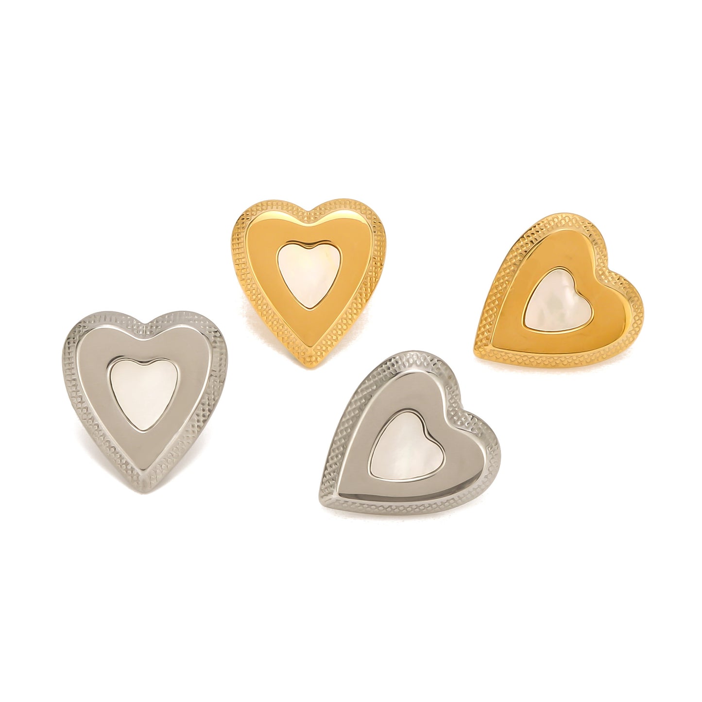 Minimalist Heart-Shaped Earrings in Stainless Steel with 18K Gold Plating, Polished Mirror Finish for Women