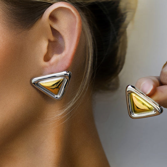 Pendientes Minimalistas Triangulares de Acero Inoxidable con Acabado Chapado para Mujer Joyería de Moda Geométrica
