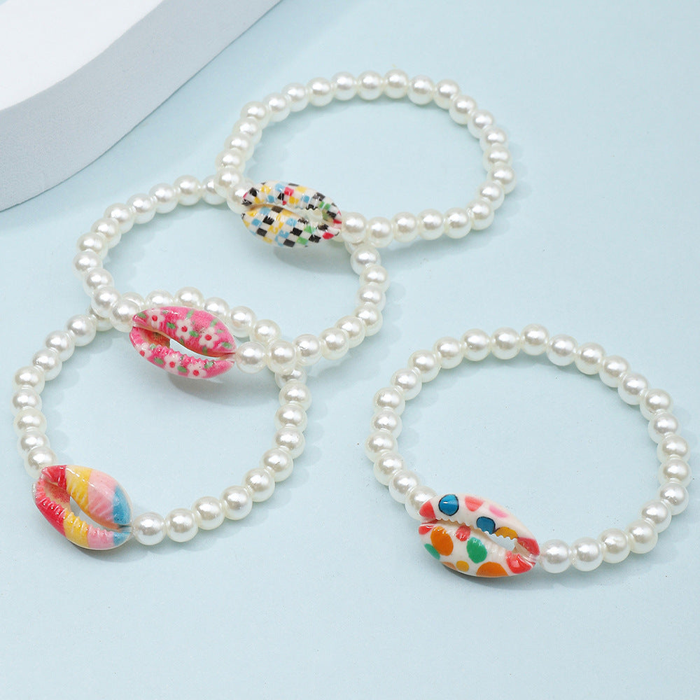 Pulsera geométrica minimalista con perlas de resina y conchas de colores para niñas de 6 a 10 años