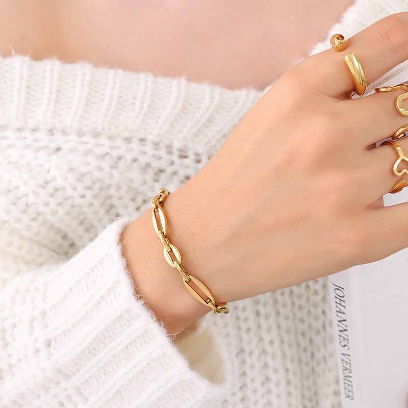 Set di collane a strati geometriche minimaliste in acciaio al titanio con placcatura in oro 18 carati da donna
