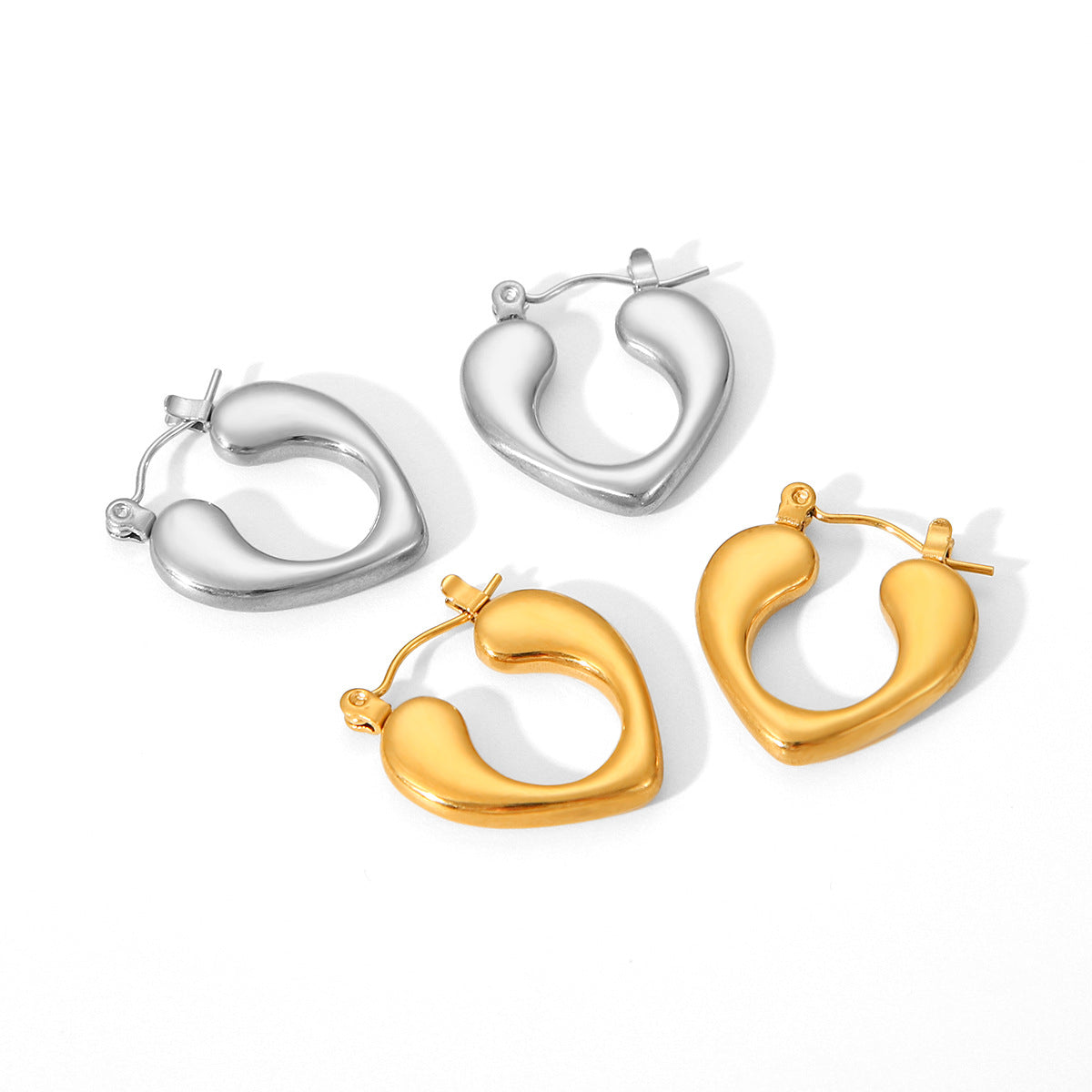 Pendientes minimalistas de acero inoxidable con diseño geométrico para mujer, con acabado chapado y detalle de corazón