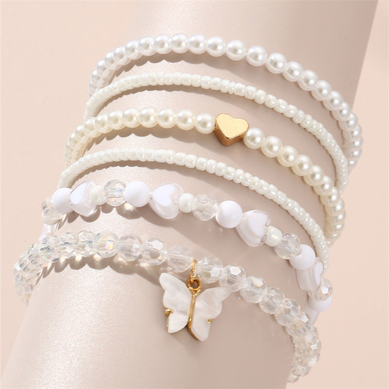 Set di braccialetti per bambini con perle dolci, cuore e farfalla, in stile minimalista