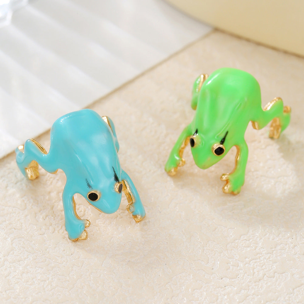 Sweet Geometric Green Drip Oil Frog Ring Adjustable Alloy Ring for Women