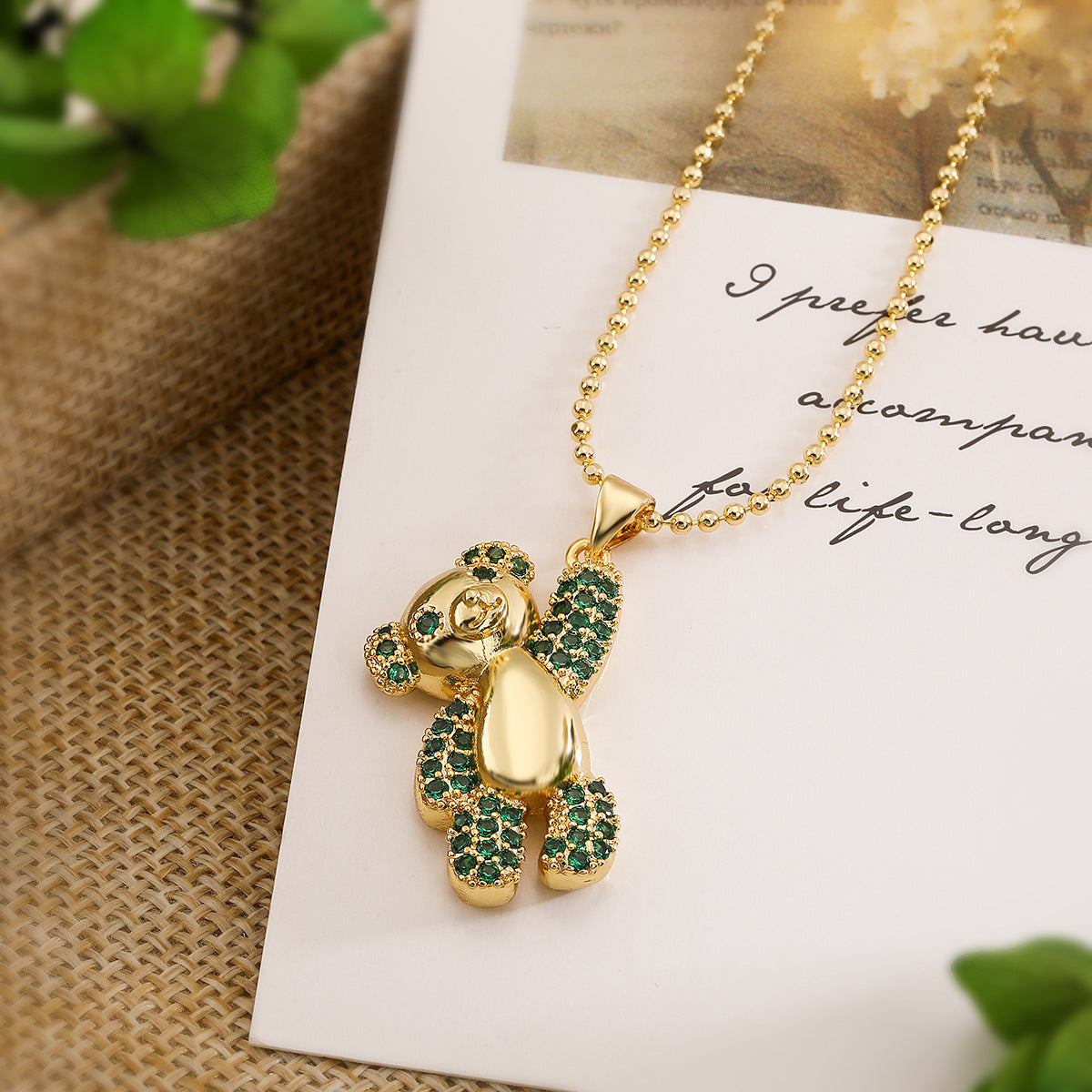 Minimalist Bear-Shaped Copper Pendant Necklace with Real Gold Plating and Zircon Accents for Women