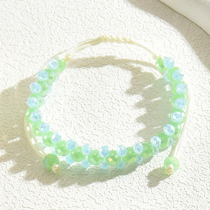 Pulsera geométrica de cuentas para mujer con detalles de cristal multicolor, pulsera ajustable de varias capas