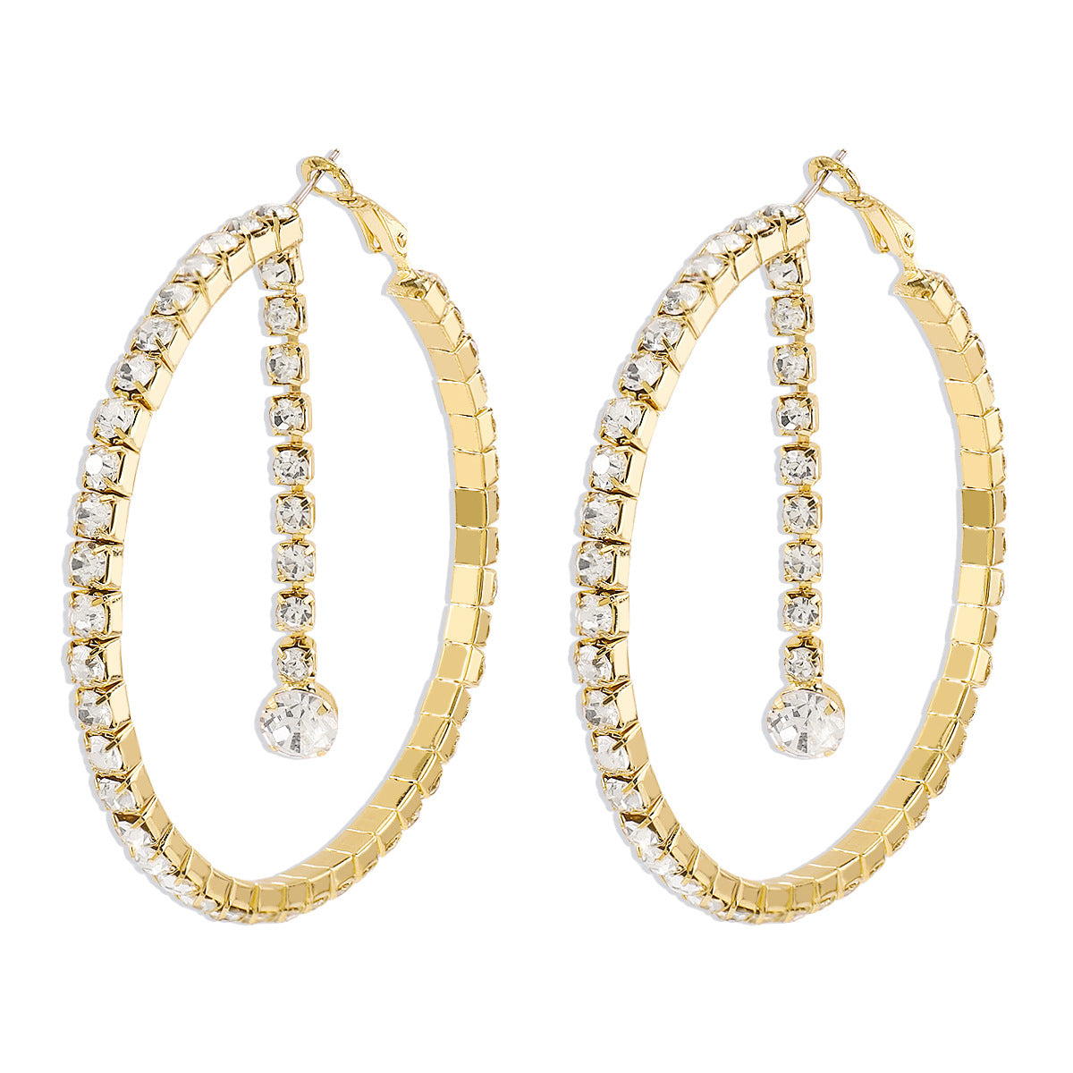 Pendientes de aro con cadena geométrica en forma de garra, dulces y atrevidos, con detalles de diamantes de imitación y acabado galvanizado para mujer