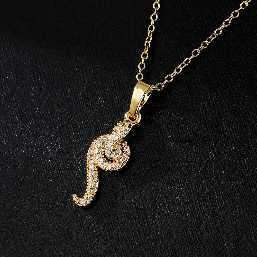 Minimalist Snake-Shaped Pendant Necklace for Women Made of Copper with 18K Gold Plating and Zircon Inlay