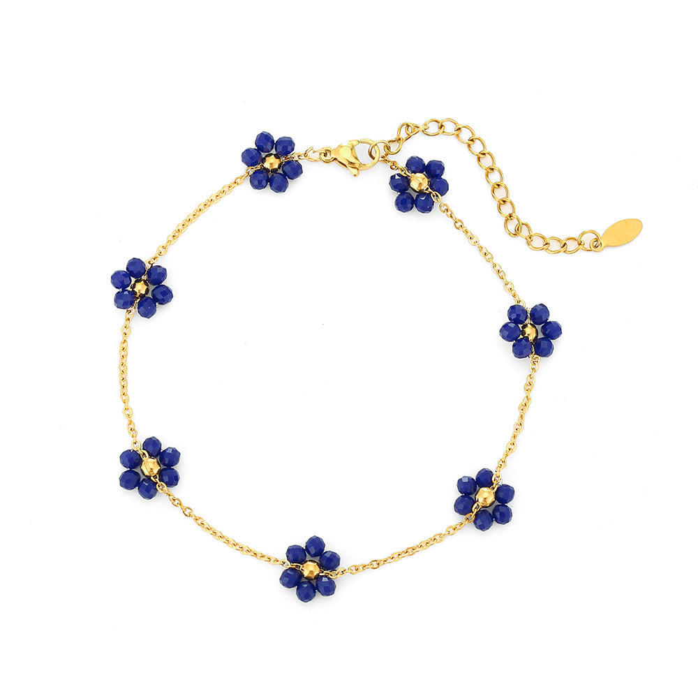 Fashion Petal-Shaped Titanium Steel Anklet for Women with Crystal Accents