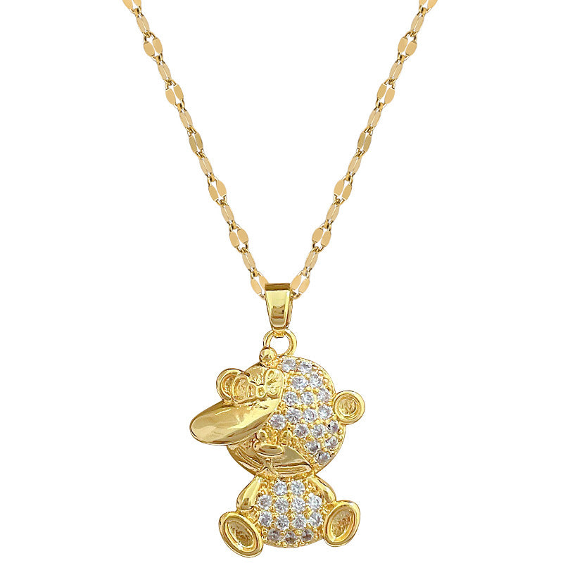 Collana con Ciondolo a Luna Geometrico Minimalista per Donna e Uomo, in Acciaio Inossidabile, Delicata Catena alla Clavicole con Accenti di Zirconia Cubica
