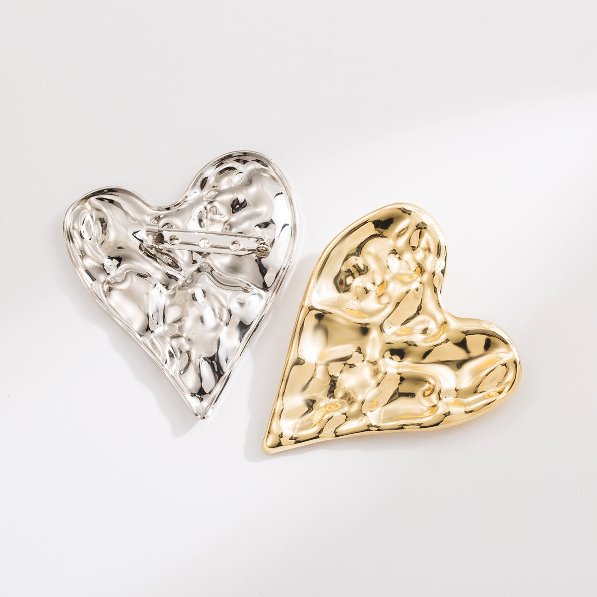 Minimalist Irregular Pleated Heart Brooch in Stainless Steel with Plated Finish for Women