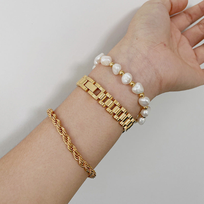 Geometric Stainless Steel Bracelet with Gold Plating Detachable Wristband for Women Hip Hop Style Music Note Design