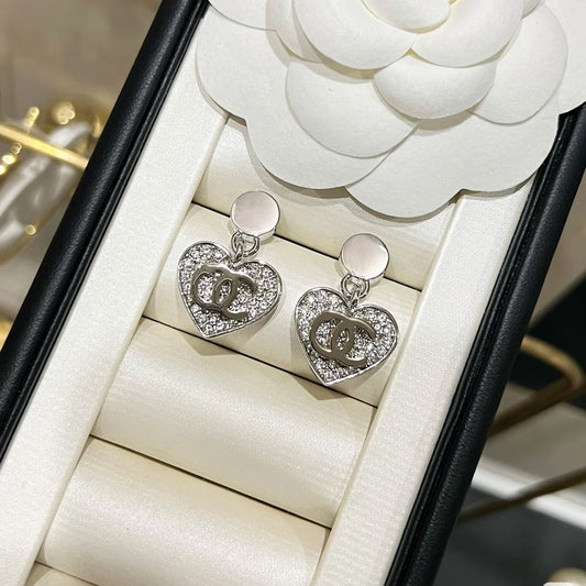 Sweet Luxury Heart Letter Cubic Zirconia Gold Plated Brass Earrings with 925 Sterling Silver Posts for Women
