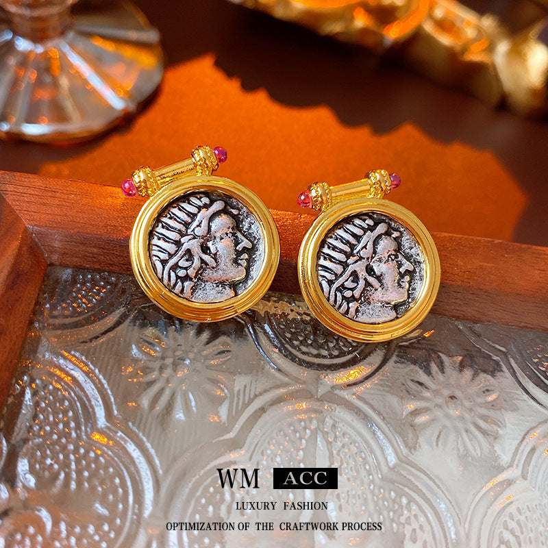 Minimalist Retro Luxe Copper Geometric Round Hoop Earrings for Women with Elegant Lightweight Design