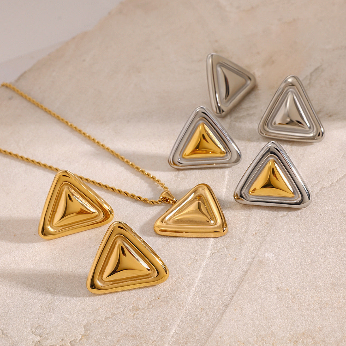 Gold Plated Stainless Steel Triangle Geometric Pendant Necklace for Women