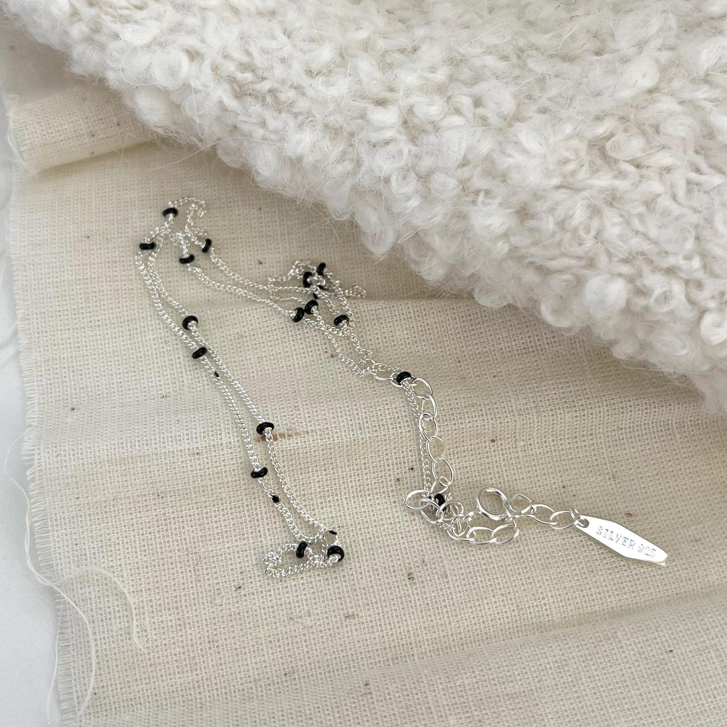 Minimalist Geometric Beaded Necklace in 925 Sterling Silver with Rainbow Resin Accents on Snake Chain