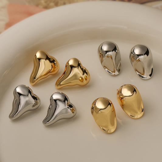 Pendientes de Cobre con Forma Geométrica para Mujer con Baño de Oro, Pendientes de Tuerca Minimalistas y Versátiles de Moda