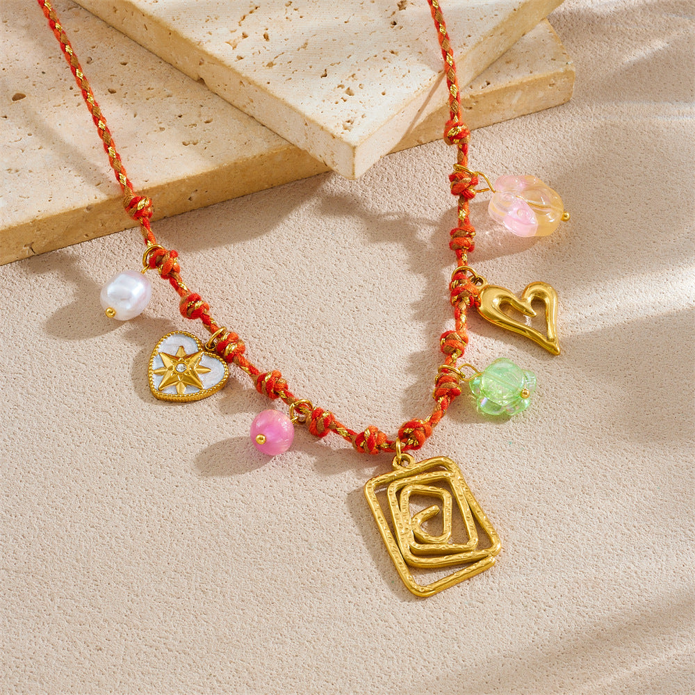 Square Heart Floral Plated Stainless Steel Pendant Charm Bar for DIY Necklace Women