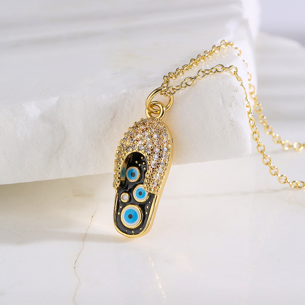 Fashionable Geometric Resin-Epoxy Eye Pendant Necklace in Copper with 18K Gold Plating