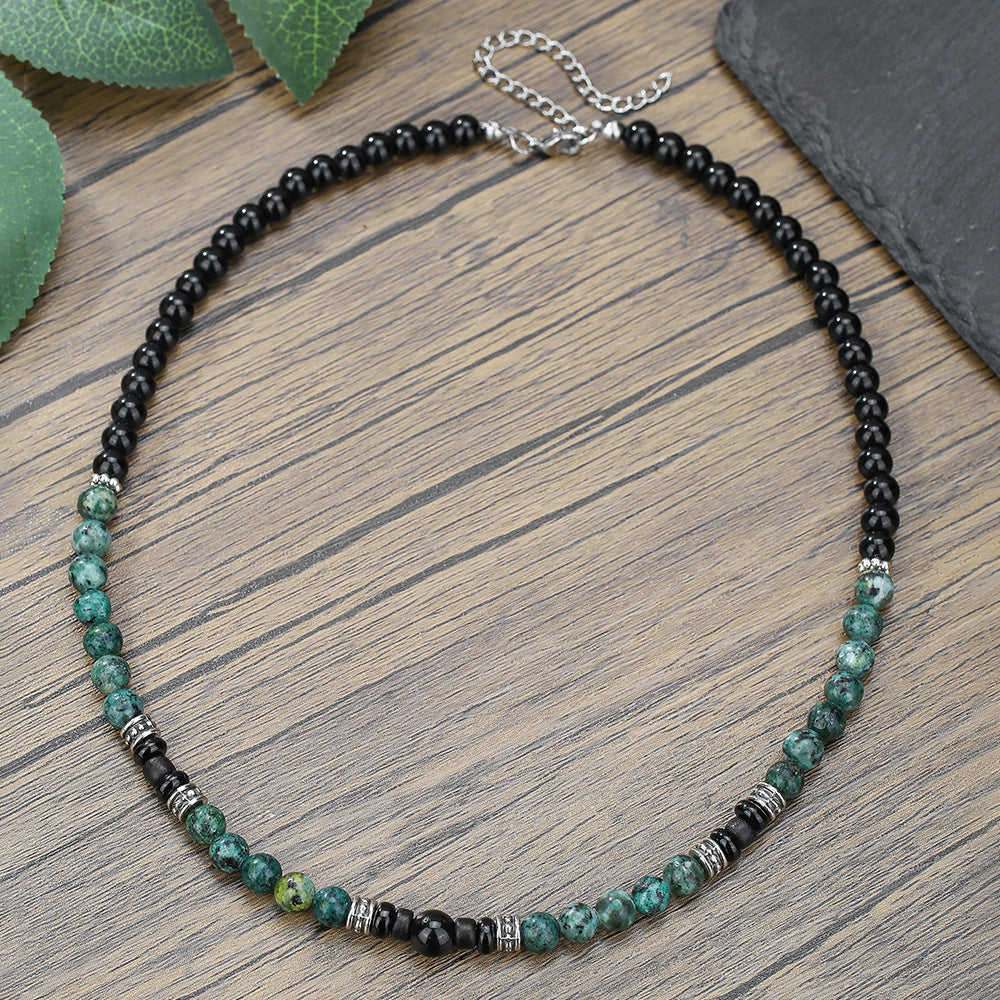 Punk Geometric Round Turquoise Beaded Necklace Stainless Steel Ball Chain Unisex