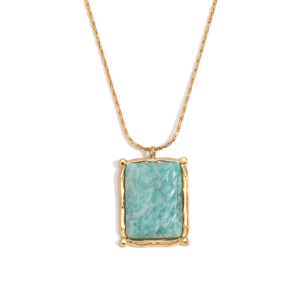 Collana con pendente geometrico rettangolare in pietra naturale, alla moda, da donna, in acciaio inossidabile placcato oro 18 carati