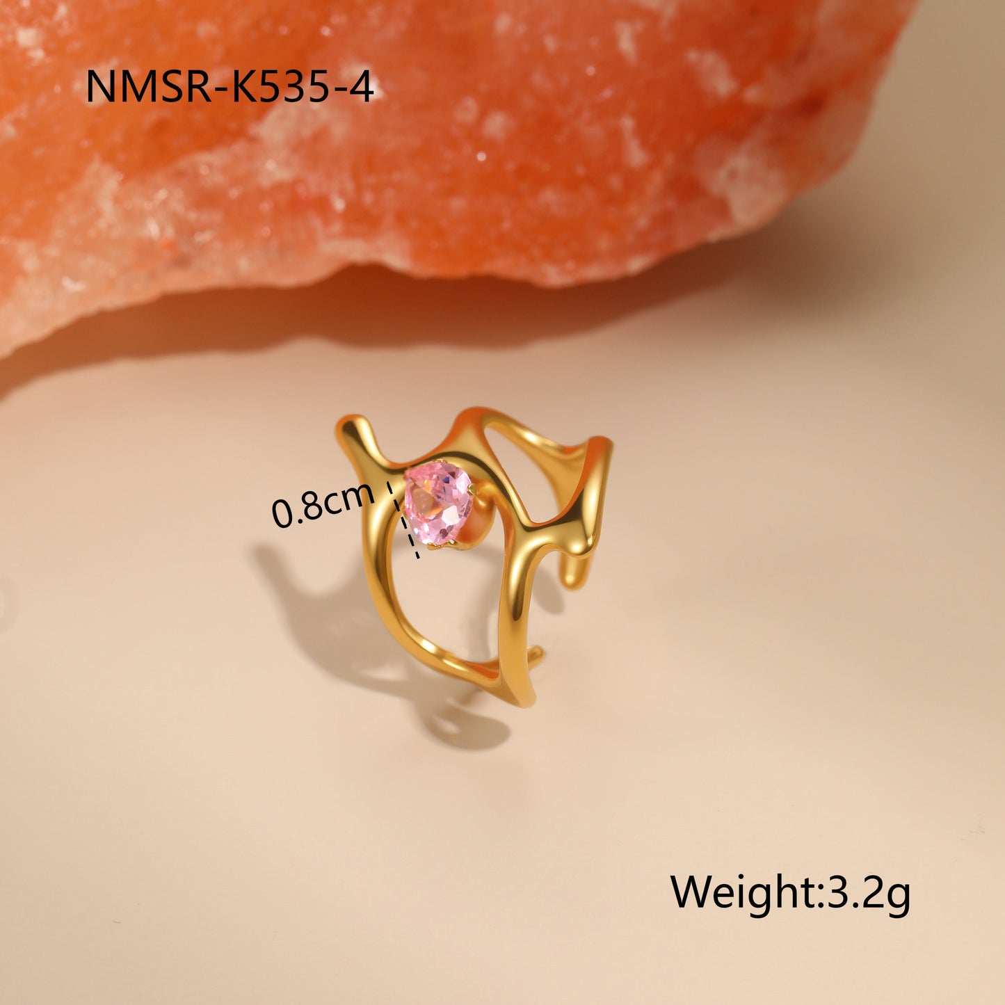 Anello Minimalista Geometrico in Acciaio Inossidabile con Placcatura in Oro 18K e Zirconia Rosa da Donna