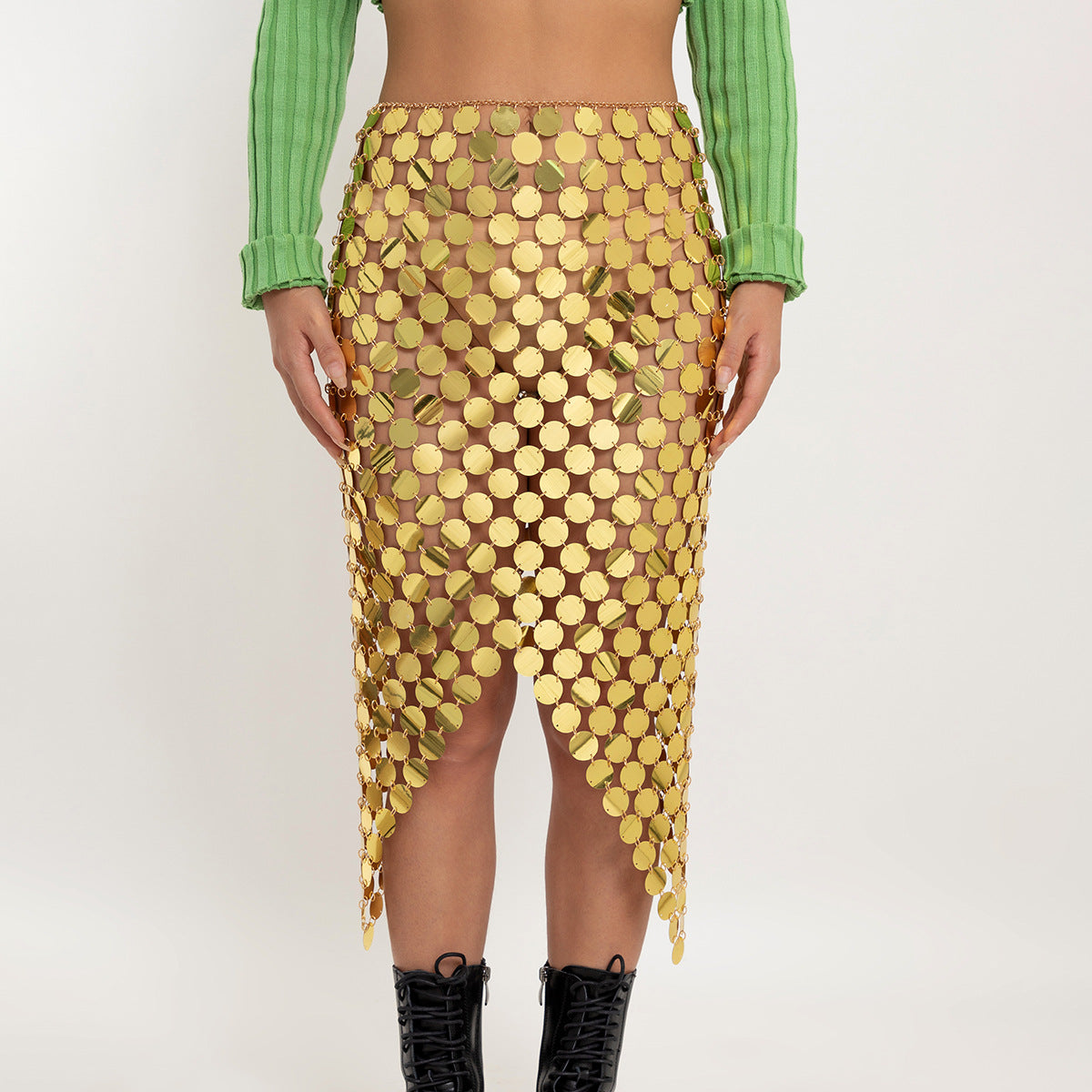 Geometric Resin Body Chain with Sequins and Tassels for Women