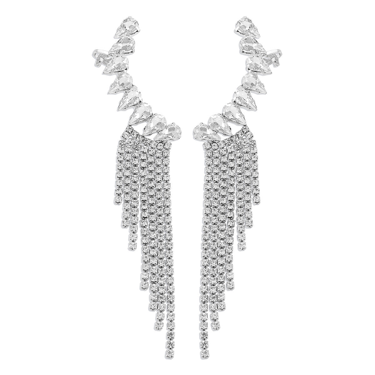 Pendientes colgantes geométricos de diamantes de imitación con cadena de garra y postes de acero inoxidable chapado para mujer