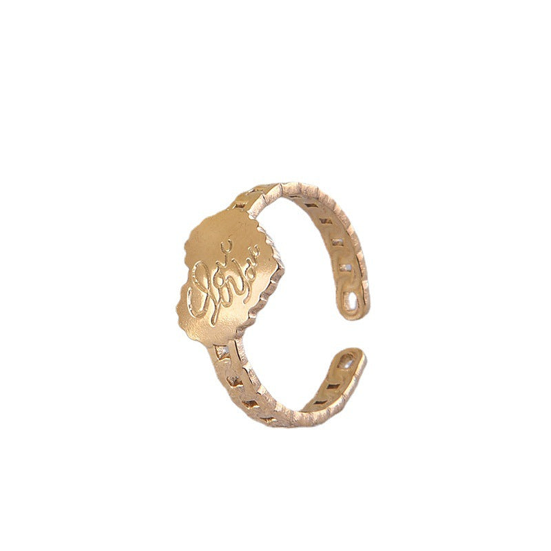 Minimalist Heart-Shaped Titanium Steel Open Ring Set for Couples with Plated Finish