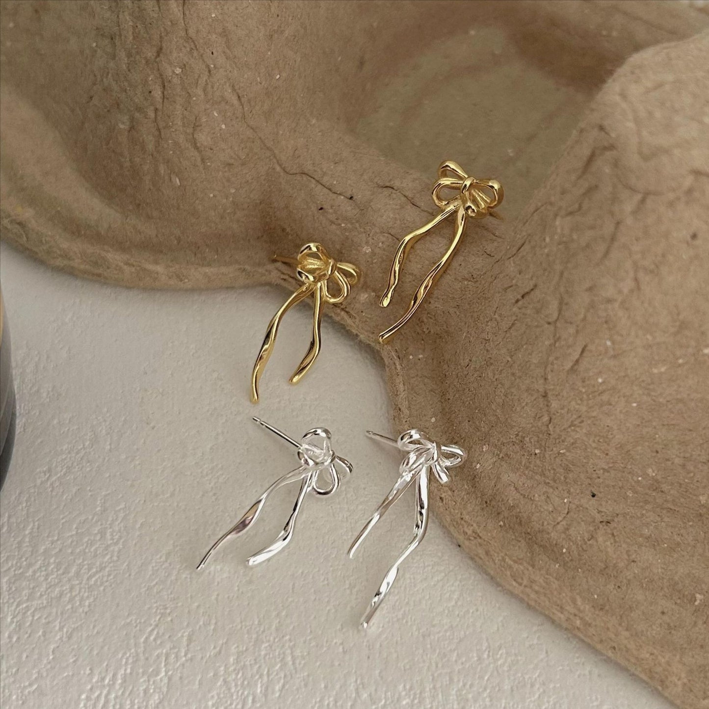 Minimalist Bowknot Earrings in 925 Sterling Silver with Plated Finish for Women