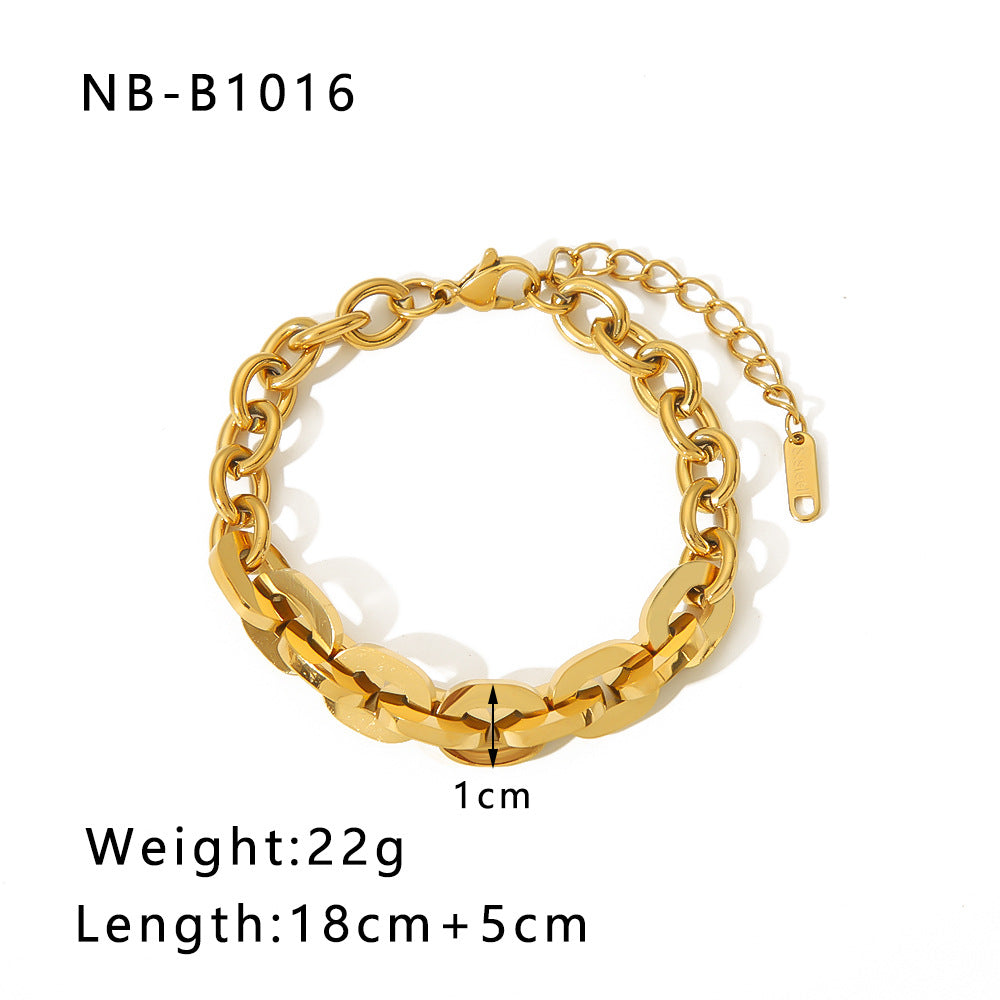 Punk Style Geometric Stainless Steel Bracelet with Thick Chain Design and 24K Gold Plated Finish