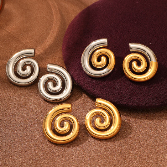 Fashion Geometric Spiral Stud Earrings for Women 18K Gold Plated Stainless Steel