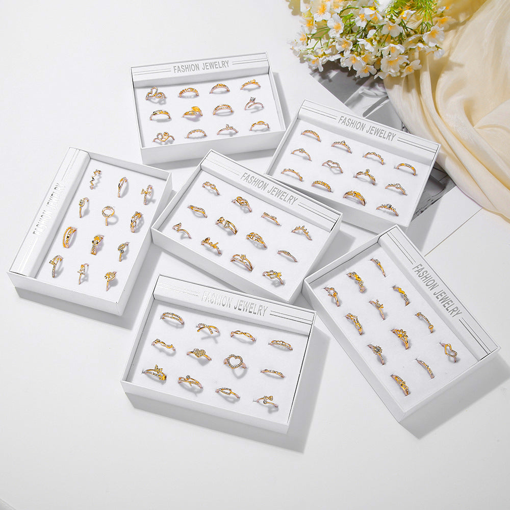 Geometric Alloy Plated Ring Set with Rhinestone and Pearl Floral Design for Women