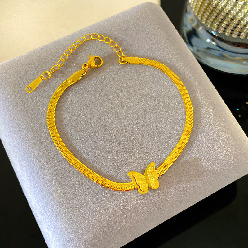 Minimalist Elegant Matte Butterfly Titanium Steel Snake Chain Bracelet