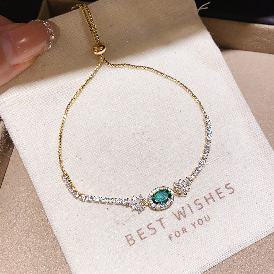 Luxury Elegant Oval Geometric Cubic Zirconia Inlaid Brass Bracelet for Women